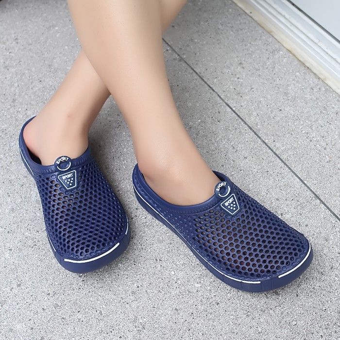 Women's Hollow Out Solid Color Slides, Closed Toe Non-slip EVA Slippers, Indoor & Outdoor Shoes
