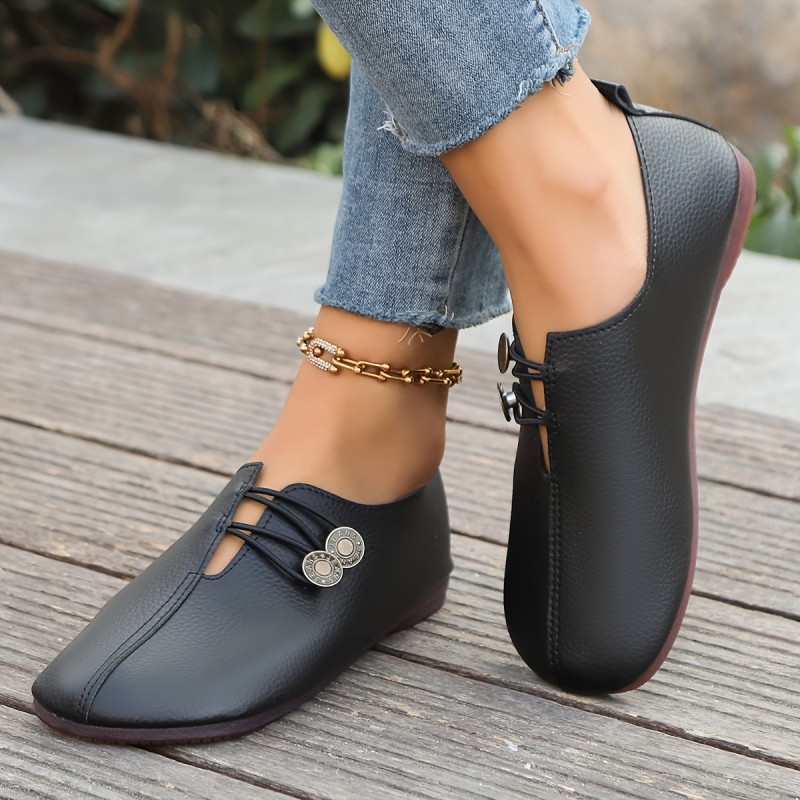 Women's Buttons Design Flat Shoes, Casual Slip On Low Top Shoes, Lightweight & Comfortable Shoes