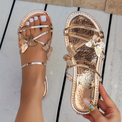 Women's Butterfly Decor Slide Sandals, Casual Open Toe Summer Shoes, Lightweight Slide Sandals