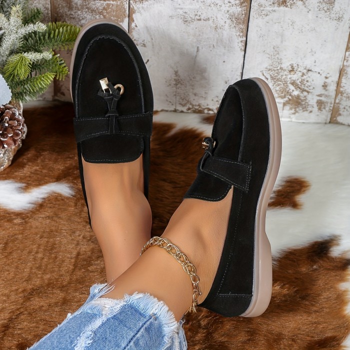 Women's Simple Flat Loafers, Casual Slip On Shoes With Pendant, Lightweight & Comfortable Shoes