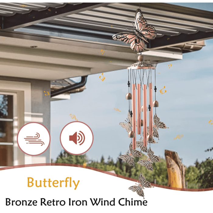 1pc Vintage Metal Butterfly Turtle Iron Owl Animal Wind Chime Home Courtyard Living Room Decoration Copper Outdoor Hanging Ornament