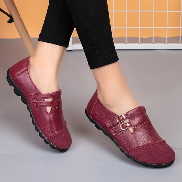 Women's Buckle Strap Design Flat Loafers, Casual Slip On Nurse Shoes, Lightweight & Comfortable Shoes