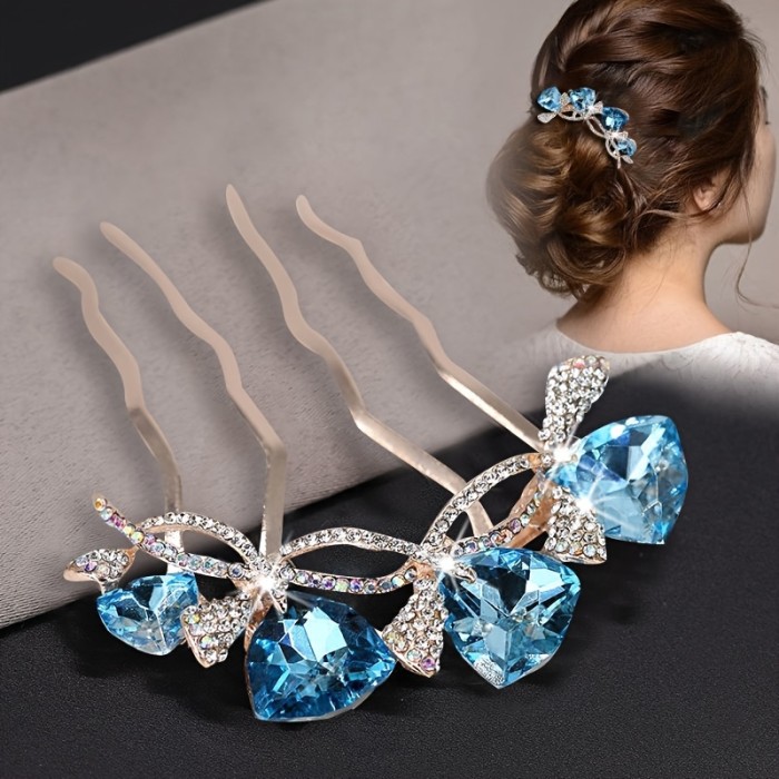 Rhinestone Inlaid Flower Hair Comb Butterfly Hair Accessory Decorative Hairpin Barrette Wedding Headpieces Hair Tools Wedding Daily Gift For Women And Girls