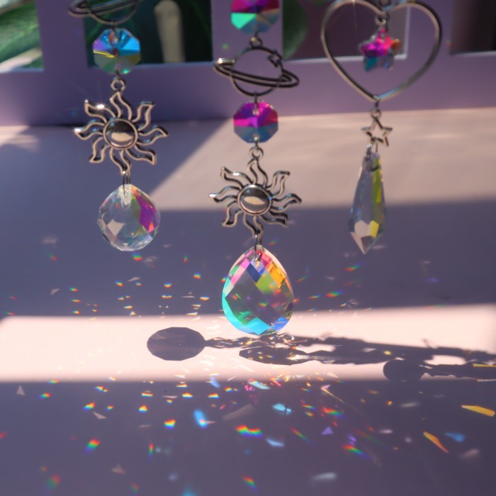 1\u002F3pcs, Colorful Crystal Suncatchers with Chain Pendant - Perfect for Window, Home, Garden, Christmas, Wedding, and Party Decorations
