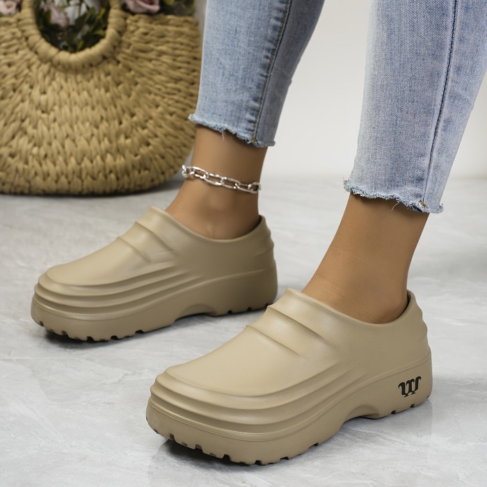Women's Solid Color Mules, Casual Slip On Garden Shoes, Women's Comfortable & Waterproof Shoes