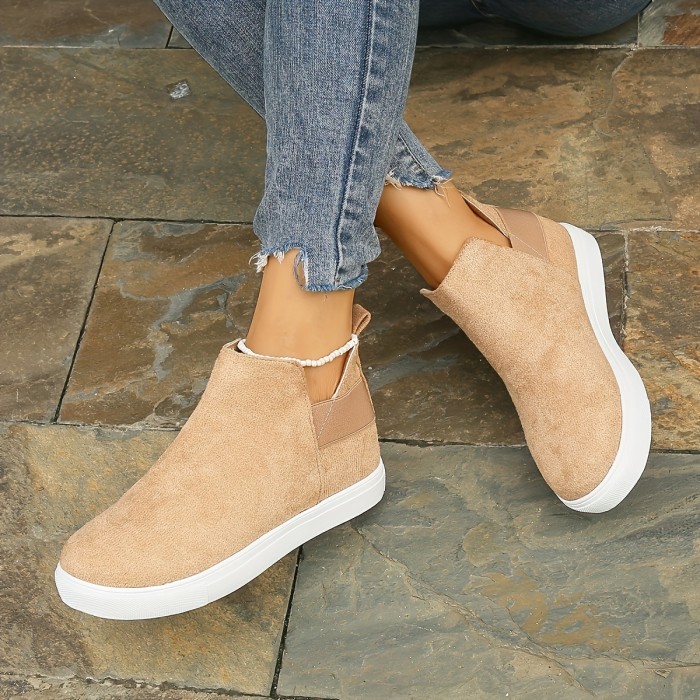 Women's Solid Color Sneakers, Casual Slip On Outdoor Shoes, Women's Comfortable Mid Top Shoes