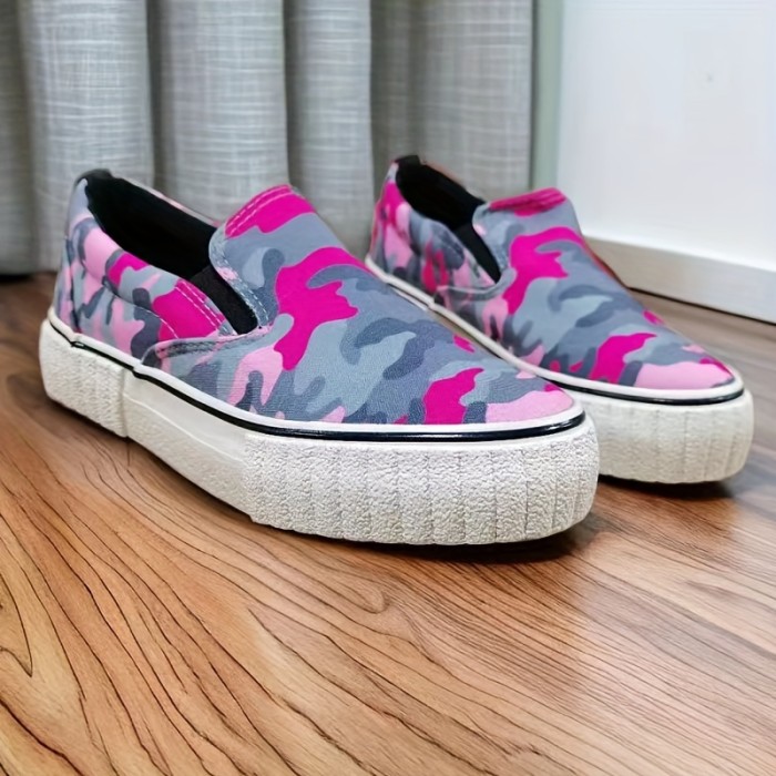 Women's Printed Canvas Shoes, Casual Slip On Outdoor Shoes, Women's Comfortable Low Top Shoes