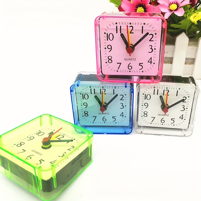 1pc Bedside Mini Alarm Clock, Quartz Battery Square Candy Color Bedroom Clocks, Wake Up With Beeping Sound Clock, 2.36inch X 1.18inch X 2.28inch (battery Is Not Included)