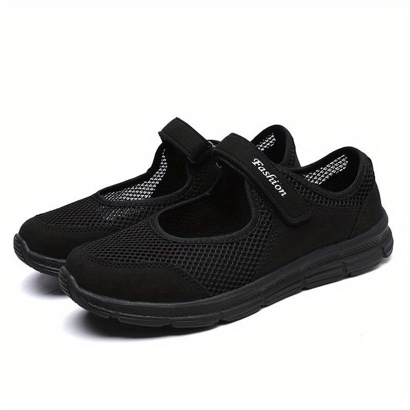 Women's Mesh Flat Sandals, Breathable Hook & Loop Non Slip Walking Shoes, Casual Sports Sandals