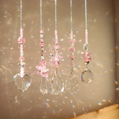 1pc, Pink Crystal Hanging Wind Chime Pendant Rainbow Maker