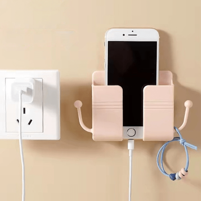 1pc,Mobile Phone Plug Wall Holder Punch Free Wall Mounted Organizer Storage Box Remote Control Mounted Charging Multifunction Hook