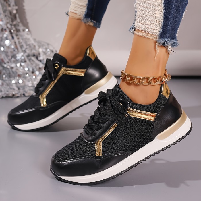 Women's Mesh Sports Shoes, Breathable Lace Up Low Top Running & Walking Trainers, Fashion Outdoor Sneakers