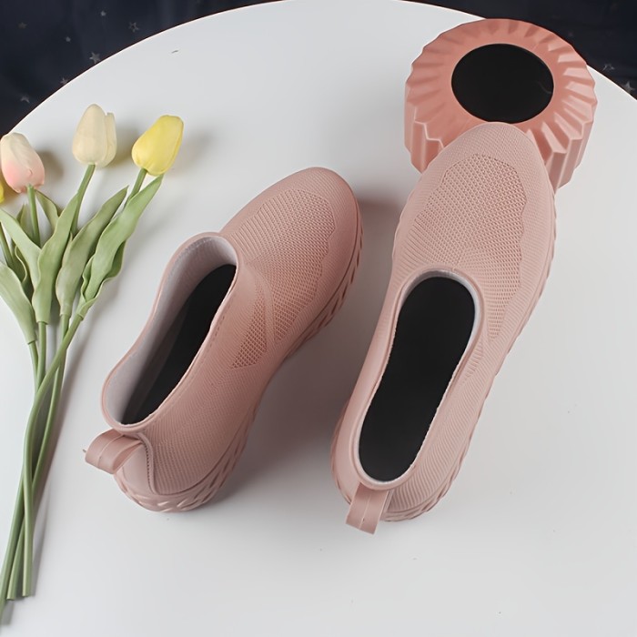 Women's Waterproof Rain Boots, Solid Color PVC Slip On Ankle Boots, Anti-Slip Outdoor Water Shoes