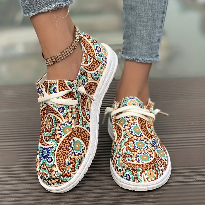 Women's Moon Print Canvas Shoes, Lightweight Low Top Flat Sneakers, Casual Round Toe Walking Shoes