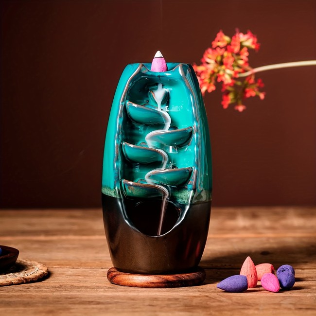 1pc Waterfall Ceramic Incense Holder for Aromatherapy and Home Decor