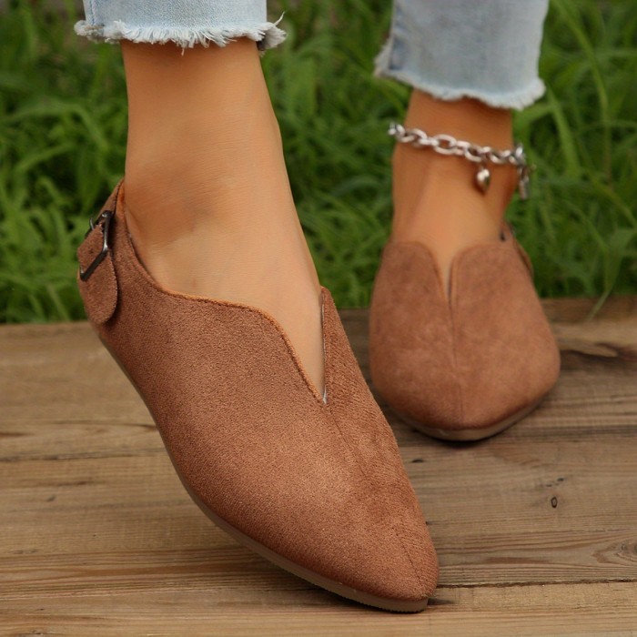 Women's Flat Shoes, Lightweight Closed Toe Slip On Shoes, Women's Buckle Strap Details Shoes