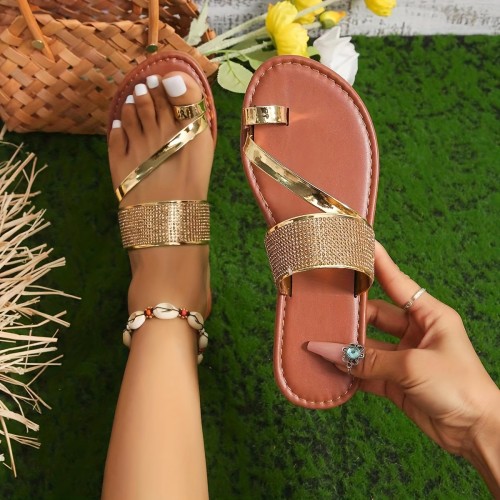 Women's Rhinestone Decor Slide Sandals, Lightweight Open Toe Slip On Shoes, Women's Fashion Summer Shoes