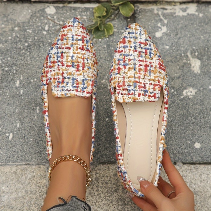 Women's Plaid Pattern Flats, Elegant Point Toe Dress Shoes, Lightweight & Comfortable Slip On Shoe