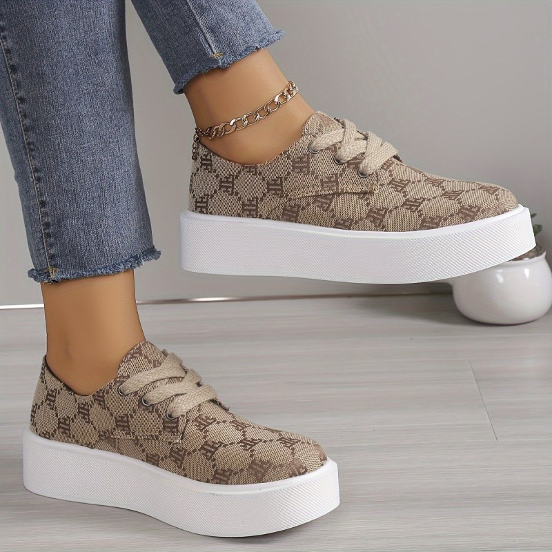 Women's Geometric Pattern Platform Sneakers, Casual Lace Up Outdoor Shoes, Comfortable Low Top Shoes