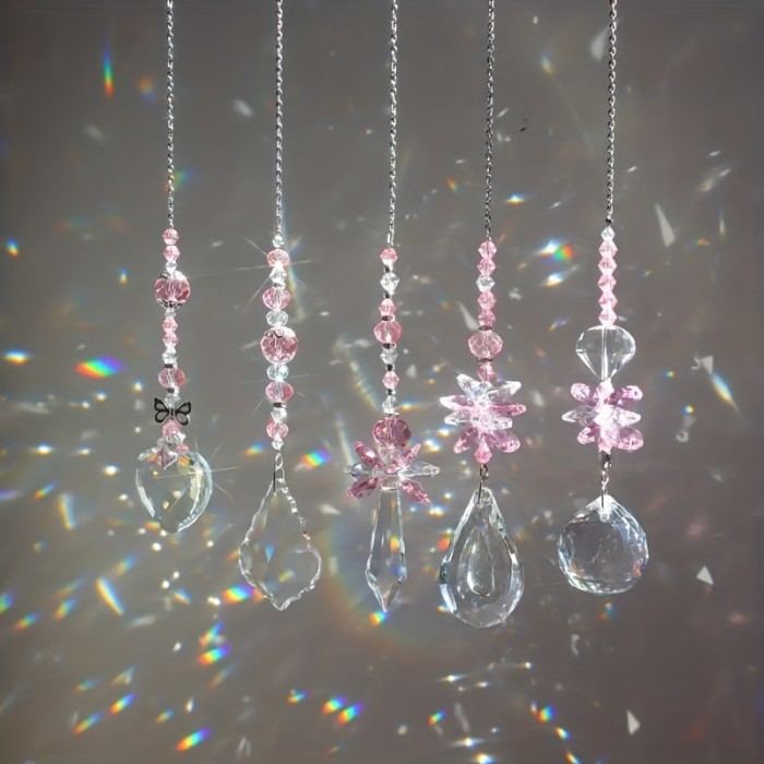 1pc, Pink Crystal Hanging Wind Chime Pendant Rainbow Maker, Ornaments For Window Home Garden Lamp Car Valentine's Day Christmas Party Decor, Window Hanging Crystal Decoration, Rainbow Maker, Home Decor, Wall Decor, Window Decor, Garden Decor