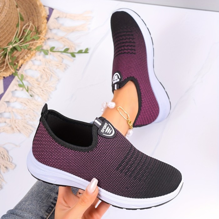Women's Breathable Knit Sneakers, Casual Slip On Outdoor Shoes, Comfortable Low Top Shoes
