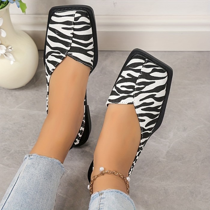 Women's Square Toe Flat Shoes, Versatile Elastic Strap Slip On Slingback Shoes, Casual Women's Footwear