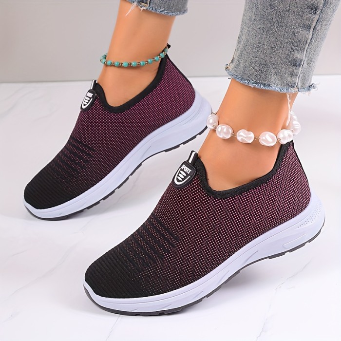 Women's Breathable Knit Sneakers, Casual Slip On Outdoor Shoes, Comfortable Low Top Shoes