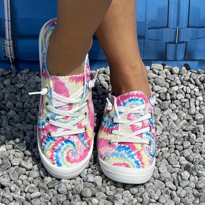 Women's Tie-Dye Print Canvas Shoes, Colorful Comfort Lace Up Sneakers, Casual Low Top Shoes