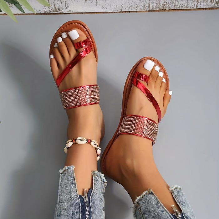 Women's Rhinestone Decor Slide Sandals, Lightweight Open Toe Slip On Shoes, Women's Fashion Summer Shoes