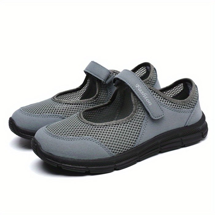 Women's Mesh Flat Sandals, Breathable Hook & Loop Non Slip Walking Shoes, Casual Sports Sandals