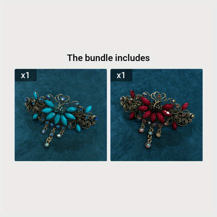 Elegant Turquoise Rhinestone Tassel Barrette for Women and Girls - Retro French Hair Clip with Vintage Style