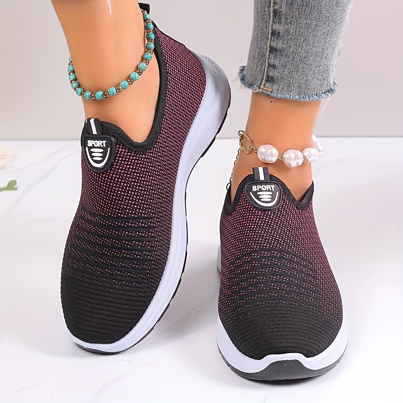 Women's Breathable Knit Sneakers, Casual Slip On Outdoor Shoes, Comfortable Low Top Shoes