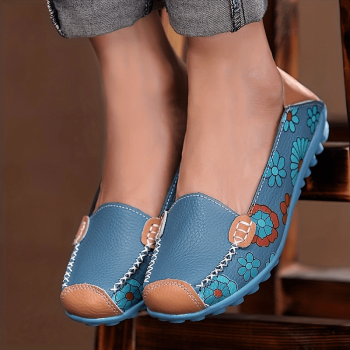 Women's Floral Print Flat Loafers, Lightweight Anti-slip Slip On Shoes, Casual Walking Shoes