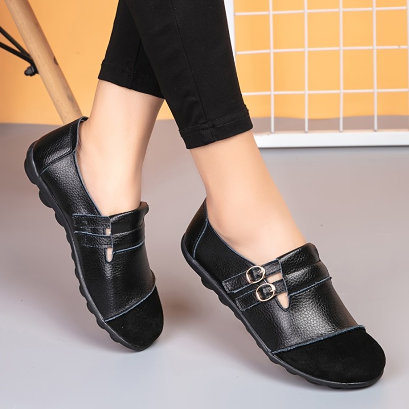 Women's Buckle Strap Design Flat Loafers, Casual Slip On Nurse Shoes, Lightweight & Comfortable Shoes