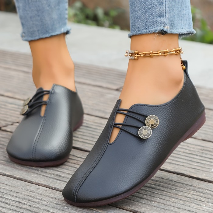 Women's Buttons Design Flat Shoes, Casual Slip On Low Top Shoes, Lightweight & Comfortable Shoes