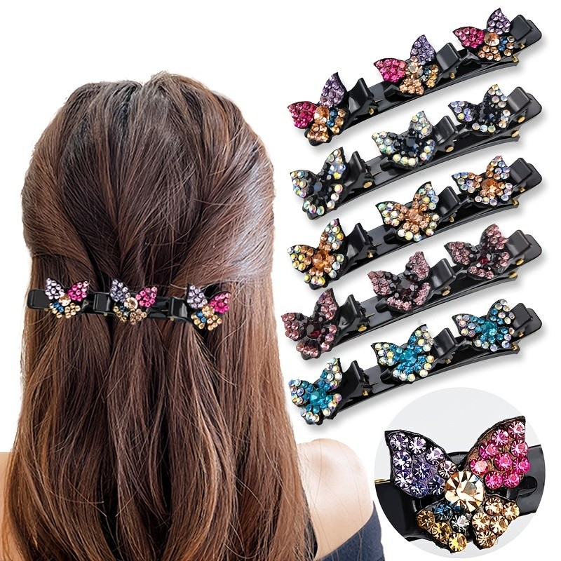 Vintage Braids Hair Clips For Women Girls, Sparkling Rhinestone Crystal Butterfly Barrette Hair Accessories For Side Hair Bang ,Elegant Hair Clip