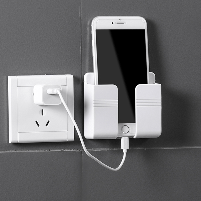 1pc,Mobile Phone Plug Wall Holder Punch Free Wall Mounted Organizer Storage Box Remote Control Mounted Charging Multifunction Hook