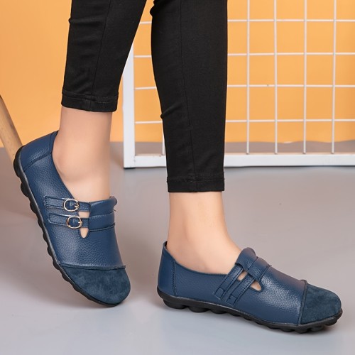 Women's Buckle Strap Design Flat Loafers, Casual Slip On Nurse Shoes, Lightweight & Comfortable Shoes