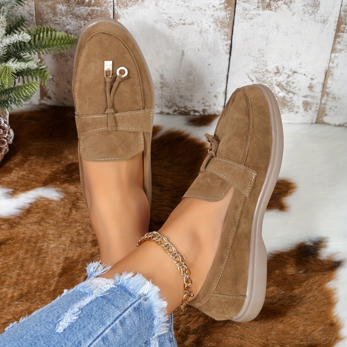 Women's Simple Flat Loafers, Casual Slip On Shoes With Pendant, Lightweight & Comfortable Shoes