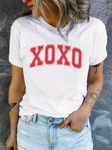Valentine's Day Letter Print T-shirt, Short Sleeve Crew Neck Casual Top For Summer & Spring, Women's Clothing