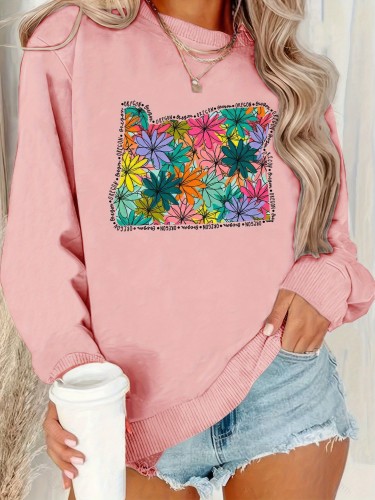 Floral Graphic Print Sweatshirt, Crew Neck Casual Sweatshirt For Fall & Winter, Women's Clothing