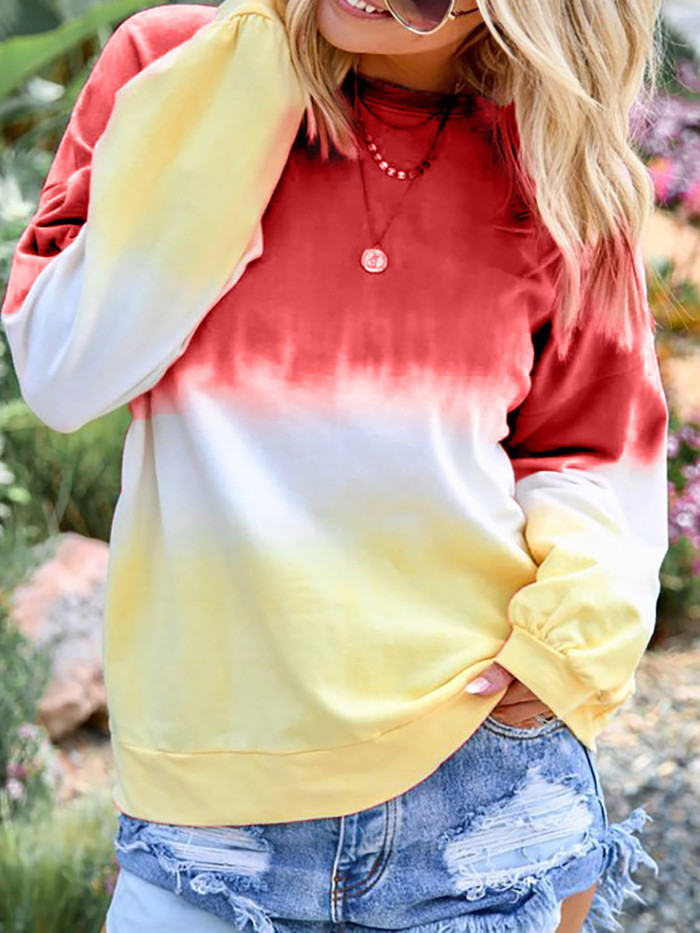 Women's Sweatshirt Casual Rainbow Ombre Print  Crew Neck Long Sleeve Fashion Loose Pullover
