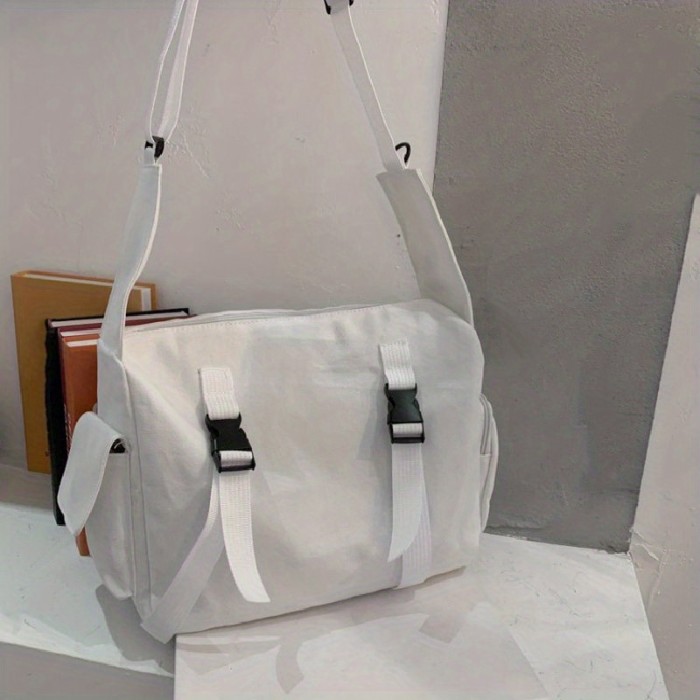 Canvas Sport Duffel Bag, Simple Multi Zipper Shoulder Bag, Large Capacity Crossbody Bag