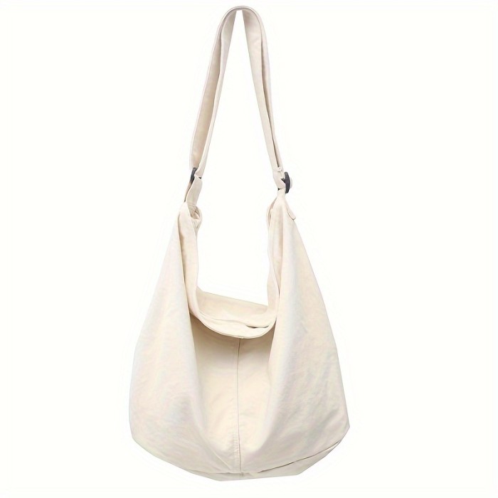Large Capacity Canvas Shoulder Bag, Minimalist Crossbody Bag, Trendy Simple Hobo Bag For School Travel Work