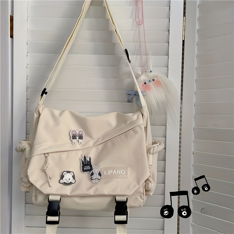 Trendy Nylon Messenger Bag, Large Capacity Crossbody Bag, Release Buckle Shoulder Bag For Student
