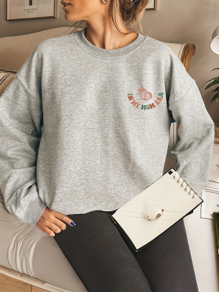 Letter Print Crew Neck Sweatshirt, Casual Long Sleeve Pullover Sweatshirt For Spring & Fall, Women's Clothing
