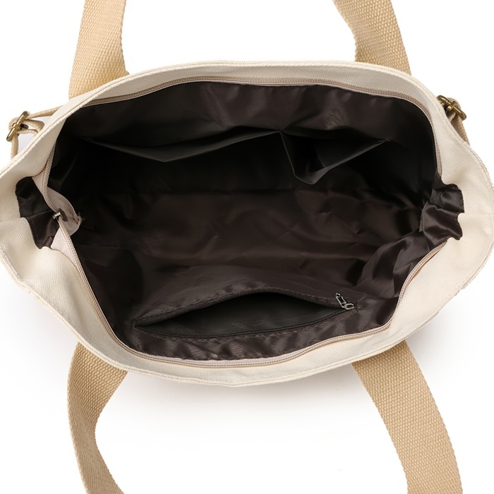 Multi Pockets Canvas Tote Bag, Large Capacity Shoulder Bag, Casual Crossbody Bag For School Travel Work