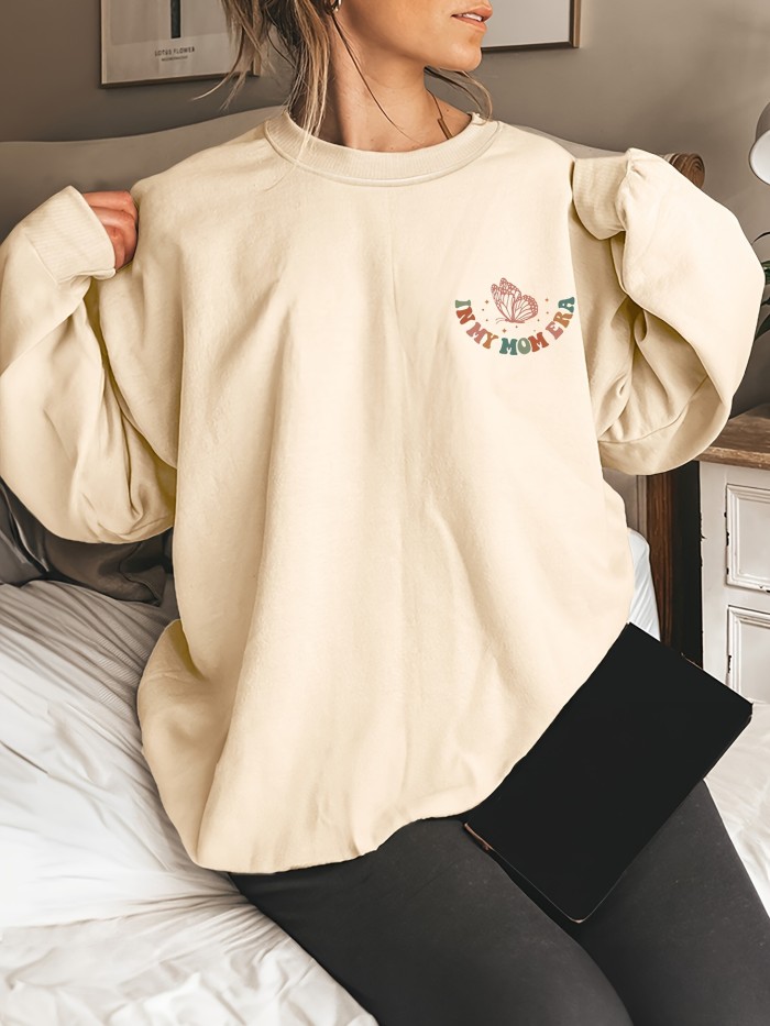 Letter Print Crew Neck Sweatshirt, Casual Long Sleeve Pullover Sweatshirt For Spring & Fall, Women's Clothing