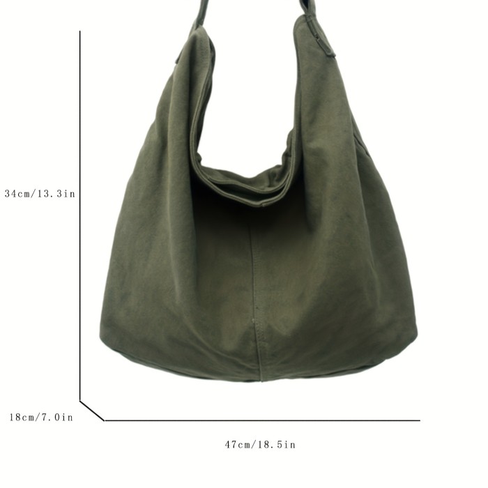 Large Capacity Canvas Shoulder Bag, Minimalist Crossbody Bag, Trendy Simple Hobo Bag For School Travel Work