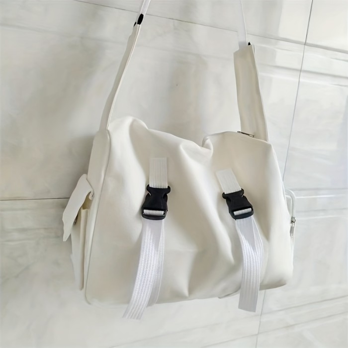 Canvas Sport Duffel Bag, Simple Multi Zipper Shoulder Bag, Large Capacity Crossbody Bag
